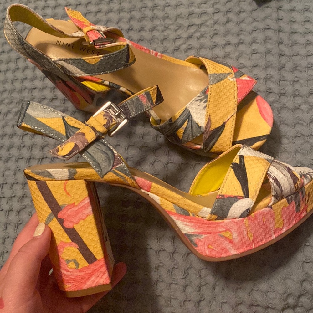 Nine West Yellow Floral Heels
